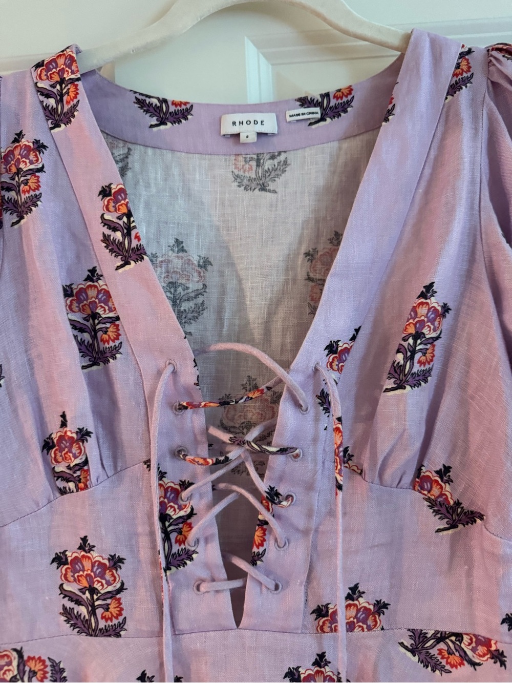 RHODE Lilac Floral Lace-Up Mini Dress - Picture 3 of 4
